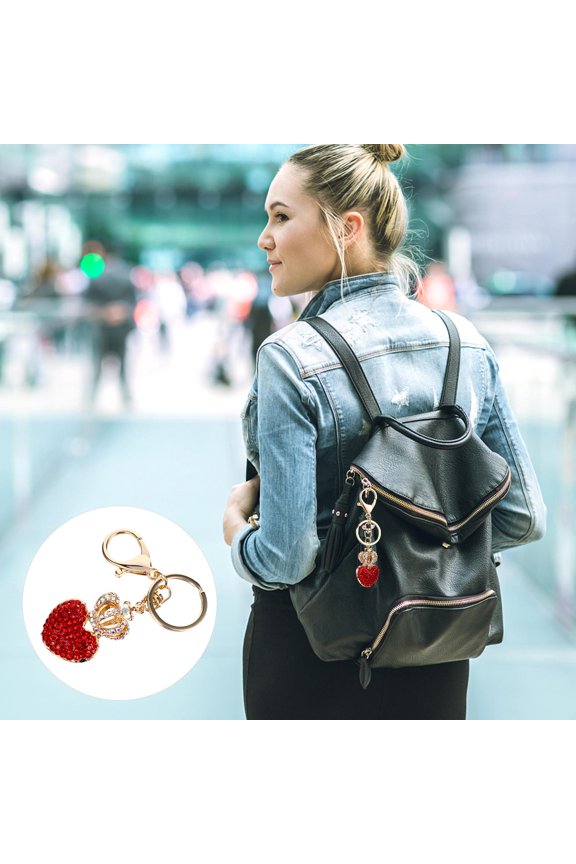 1Pc Alloy Key Chain with Red Pendant for Bag Accessory and Key Holder Use