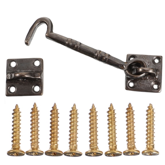 LOLIPPYY 1Pc Black Copper Cabin Hook with Screws Vintage Window Hasp Hook for Home Use Durable