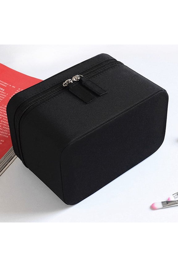 1Pc Black Cosmetic Bag Large Capacity Travel Organizer with Waterproof Microfiber and Wide Handle