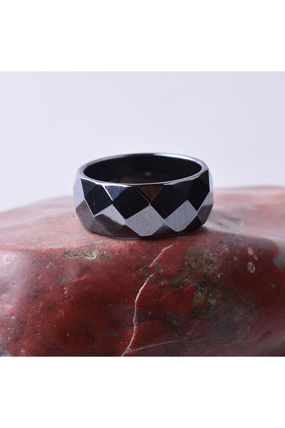 1Pc Black Meteorite Multi Facet Ring for Men Durable Comfortable Cool Fashion Accessory