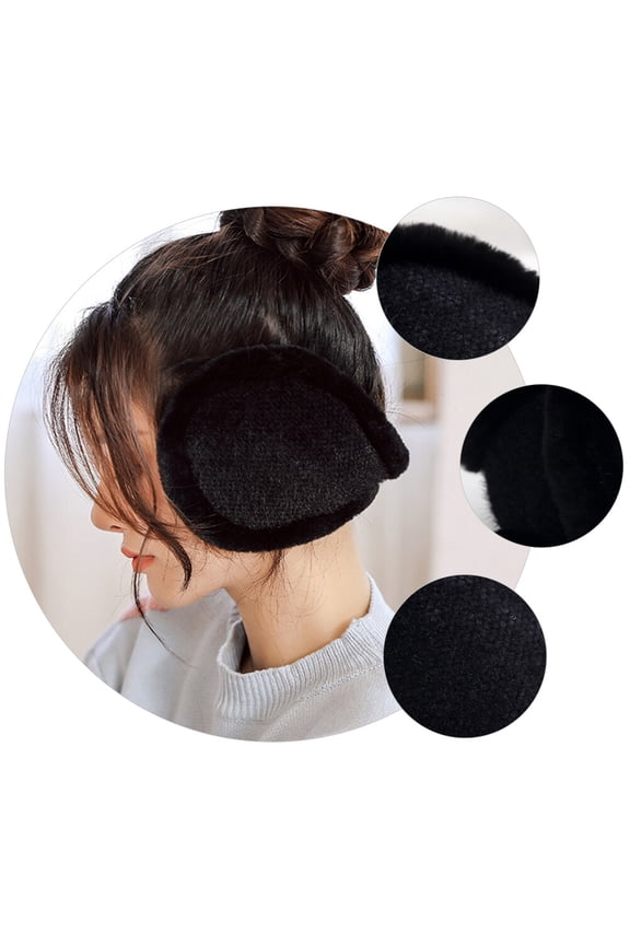 Black Plush Winter Earmuffs, 1 Warm Ear Covers with Elastic Band, Compact Outdoor Ear Warmers for Cold Weather