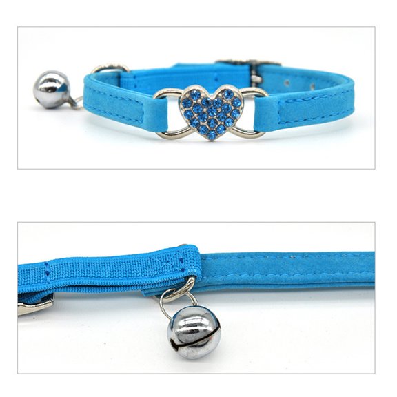 LOLIPPYY 1Pc Blue Cat Neck Chain with Shiny Heart Rhinestone and Bell Suitable for Outdoor