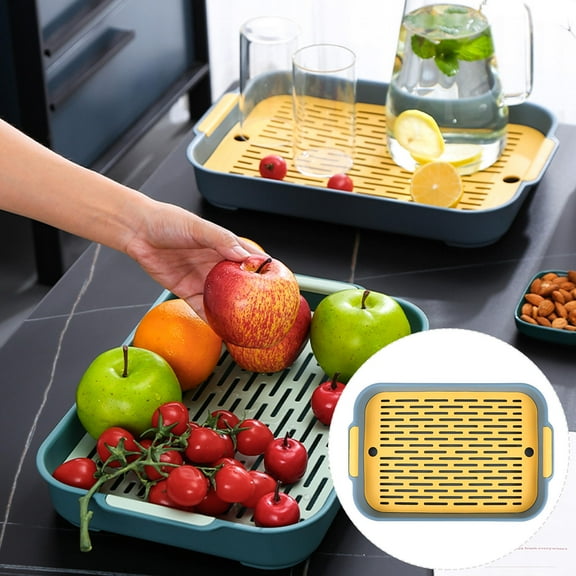 LOLIPPYY 1Pc Blue Plastic Dishes Drain Board Double Layer Filter Tray for Kitchen Use