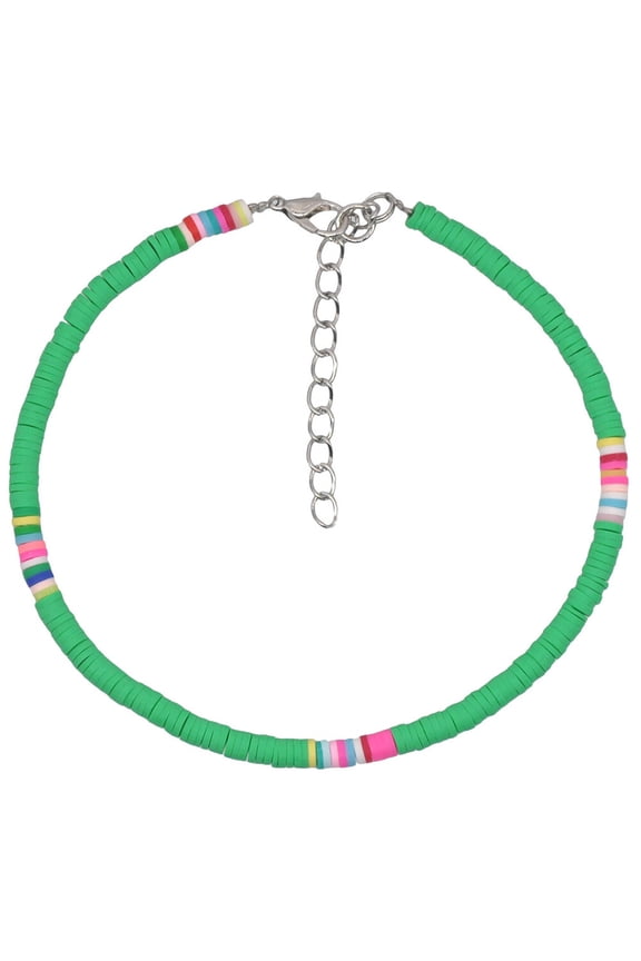 1Pc Bohemian Style Green Polymer Clay Anklet Adjustable Foot Chain Beachwear Accessory