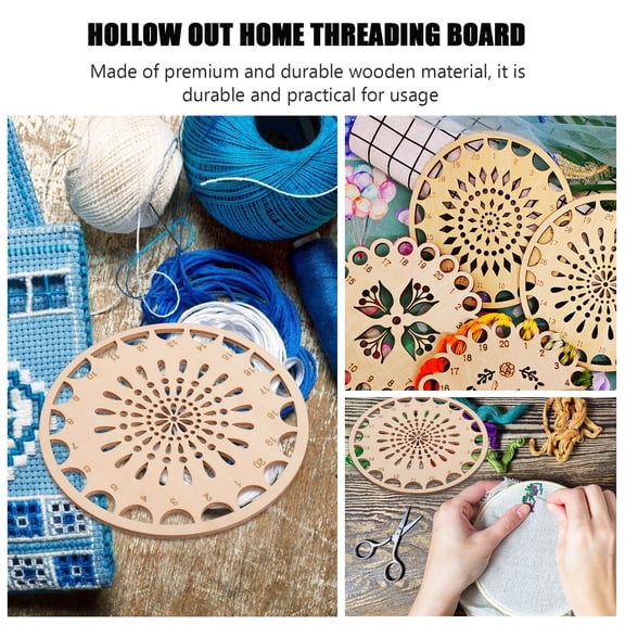 LOLIPPYY 1Pc Brown Wooden Thread Organizing Plate Compact Sewing Thread Holder for Craft Storage