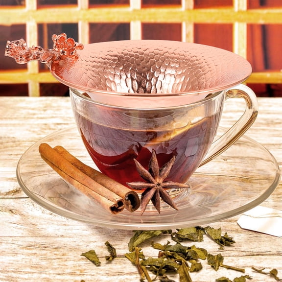LOLIPPYY 1Pc Chic Copper Tea Infuser with Plum Blossom Pattern for Enhanced Tea Tasting