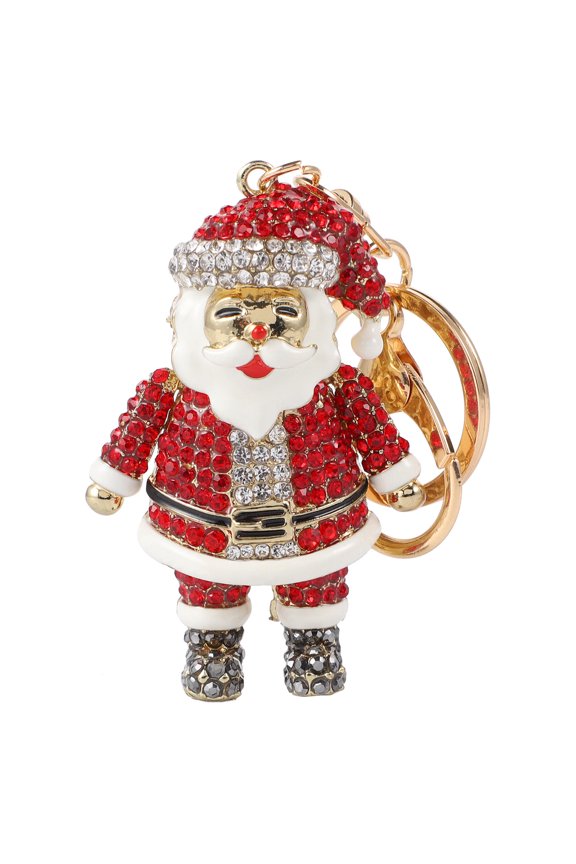 Christmas Keychain 1Pc Red Alloy Santa Claus Pendant with Rhinestones for Keys
