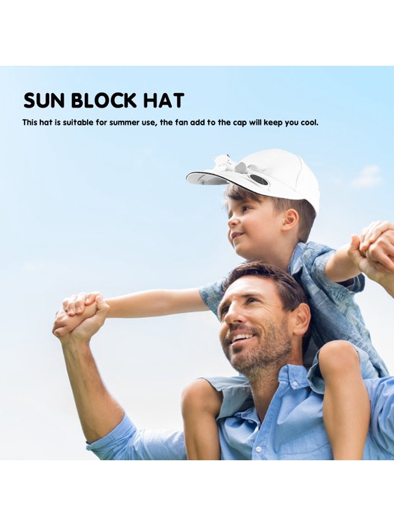 1Pc White Cotton Summer Hat Fan Cap with Built in Cooling Fan System