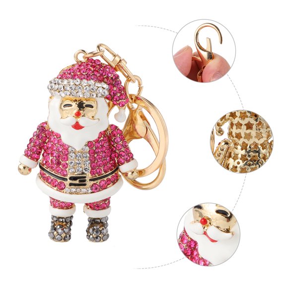 LOLIPPYY Crystal Santa Claus Keychain, 1Pc Rosy Alloy Festive Holiday Charm Accessory for Christmas