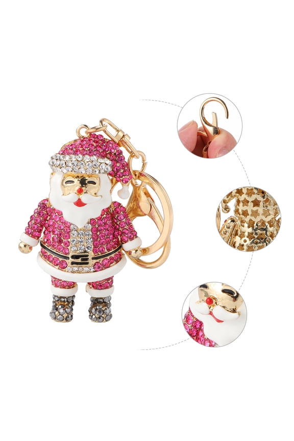 1Pc Crystal Santa Claus Keychain in Rosy Alloy with Festive Holiday Design Charm