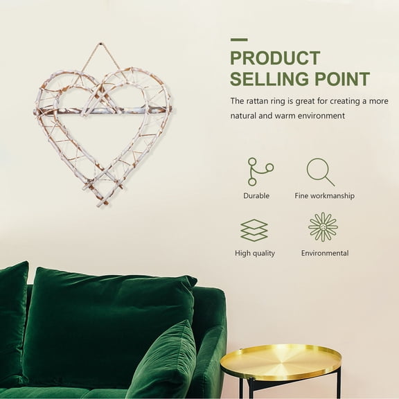 LOLIPPYY 1Pc Dark Grey Decorative Wreath Rattan Heart Shaped DIY Hanging Door Decoration