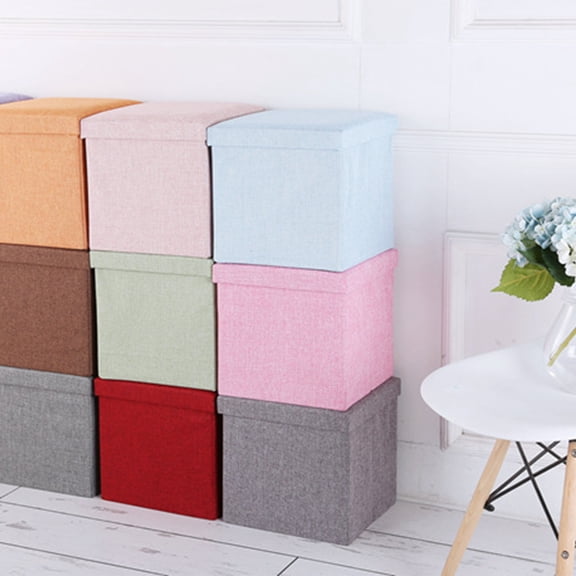 LOLIPPYY 1Pc Dark Grey Fabric Storage Stool and Box Combination for Home Seating and Storage