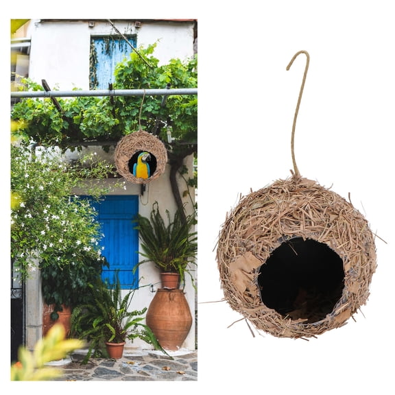 LOLIPPYY 1Pc Decorative Hanging Bird Nest Straw Woven Coffee Color for Indoor Outdoor Use