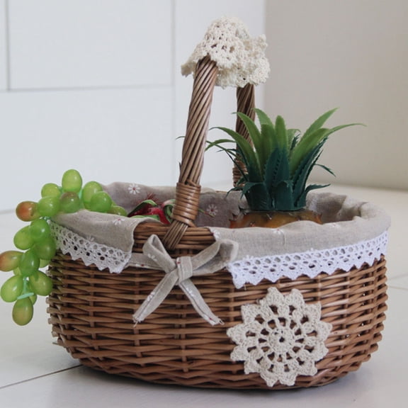 LOLIPPYY 1Pc Decorative Wicker Food Tray with Removable Linen Lace for Wedding Party Storage