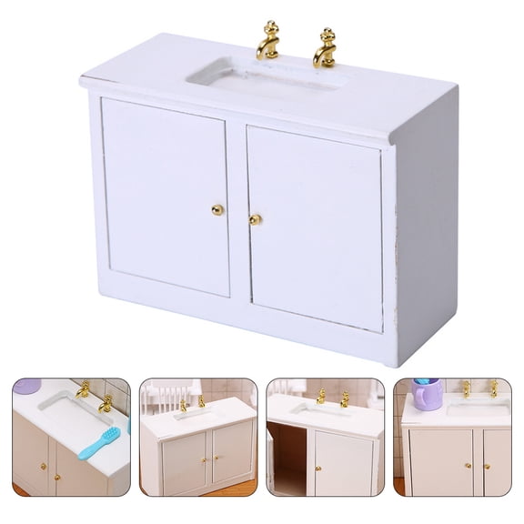 LOLIPPYY 1Pc Miniature Dollhouse Table Figurine White Plastic Bathroom Furniture Decoration Indoor Collectible