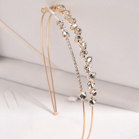LOLIPPYY 1Pc Double Layer Rhinestone Hair Band Golden Alloy Headpiece for Banquet Dance Party Use