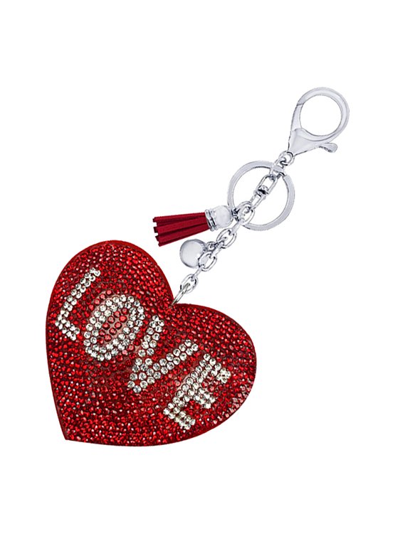 1Pc Durable Red Rhinestone Inlaid Keyring Heart Shaped Key Chain Ornament