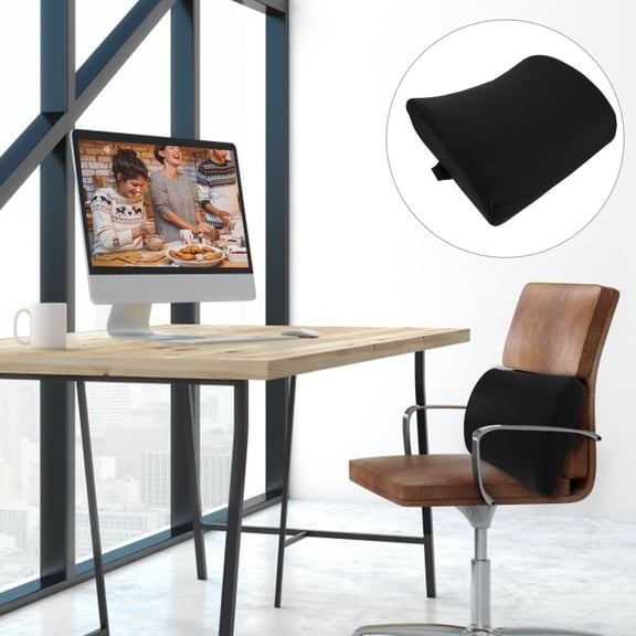 LOLIPPYY 1Pc Ergonomic Black Back Support Cushion with Removable Cover for Comfortable Seating