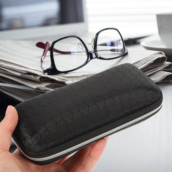 LOLIPPYY 1Pc Eva Glasses Case with Zipper Durable Lightweight Black Eyewear Protector for Storage