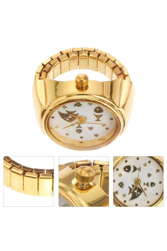 1Pc Golden Design Finger Watch with Kitten Pattern for Stylish Use