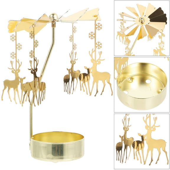 LOLIPPYY 1Pc Golden Elk Revolving Candle Holder Iron Material Rotating Candlestick for Party and Wedding