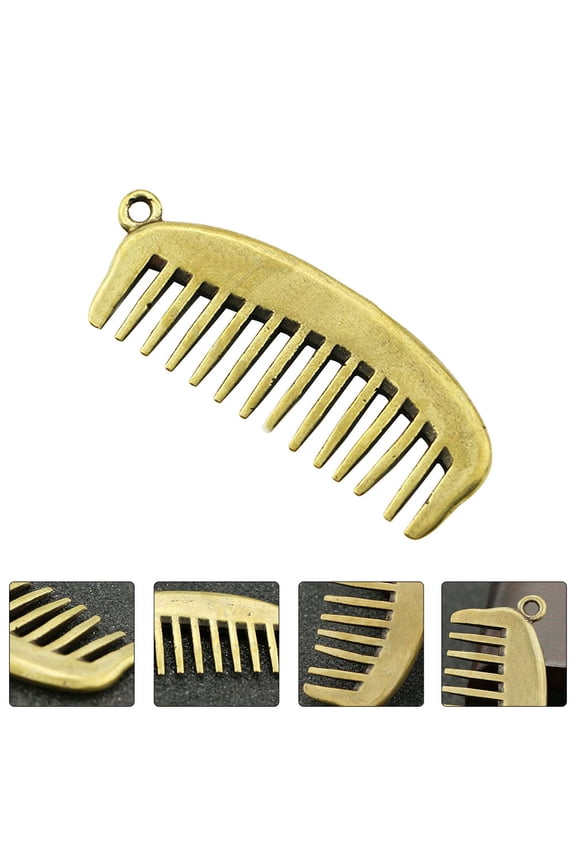 1Pc Golden Retro Copper Comb Pendant Key Ring Accessory Decorative Hanging Charm