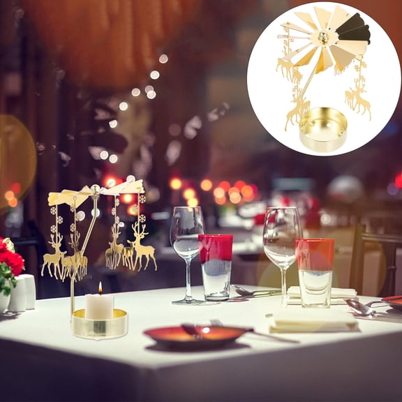 LOLIPPYY 1Pc Golden Revolving Candlestick with Elk Pendant Design for Banquet and Gathering