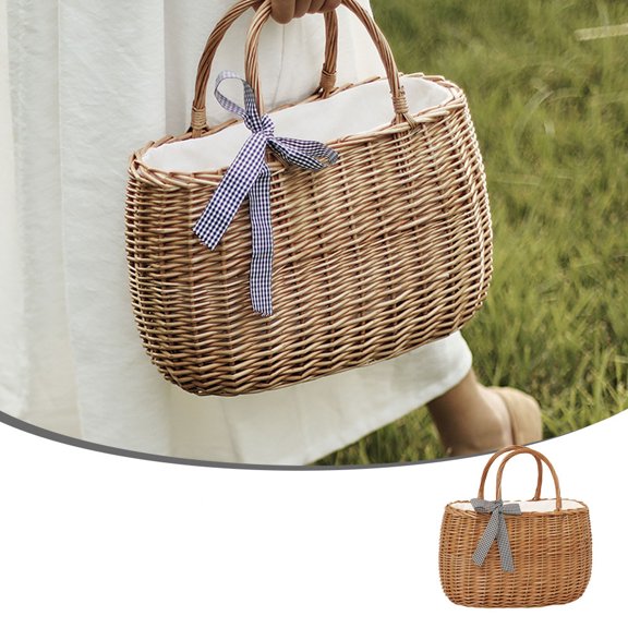 LOLIPPYY 1Pc Handwoven Basket Made of High Grade Rattan Portable Storage Container for Flowers and Household Use