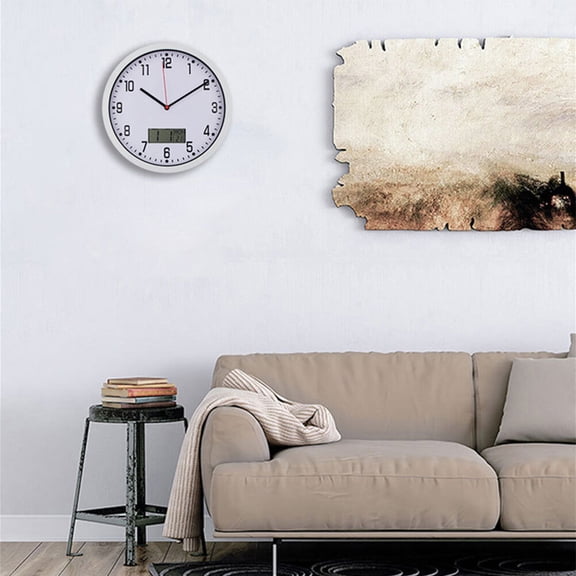 LOLIPPYY 1Pc Hanging Wall Clock Plated Silver with Built in Temperature and Humidity Gauge Battery Operated