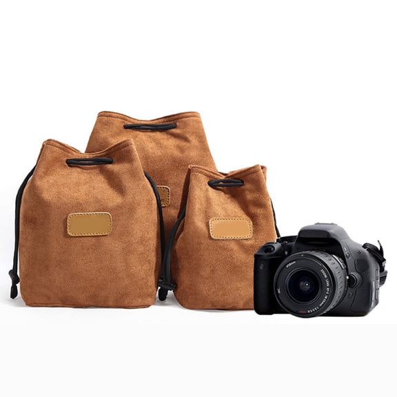 LOLIPPYY Khaki Camera Lens Case with Protective Liner, Portable Storage Bag for Camera Accessories and Travel Gear