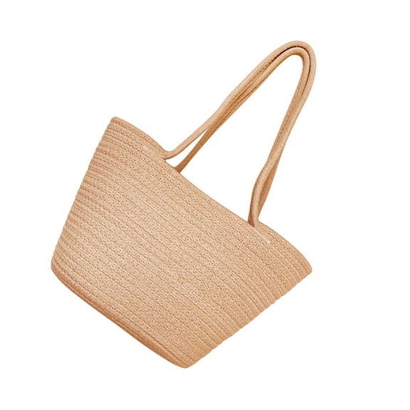 LOLIPPYY 1Pc Khaki Cotton Linen Storage Basket Hand Woven Outdoor Flower Bag