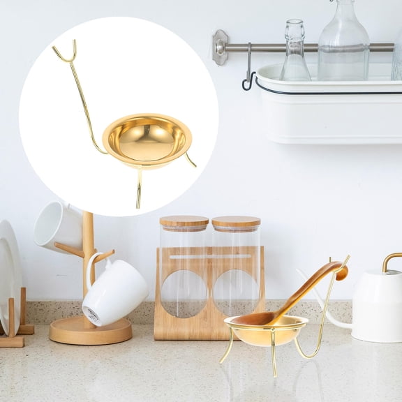 LOLIPPYY 1Pc Kitchen Spoon Holder Stainless Steel for Home Use with Golden Design