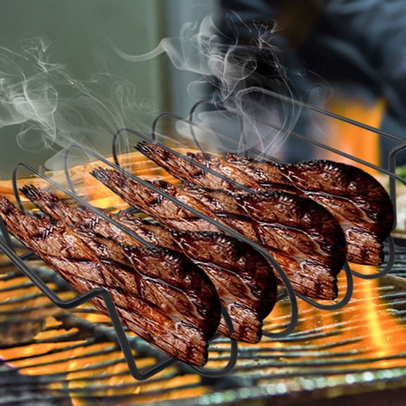 LOLIPPYY 1Pc Lightweight Portable Rib Grilling Rack Black for Garden and Indoor Barbecue