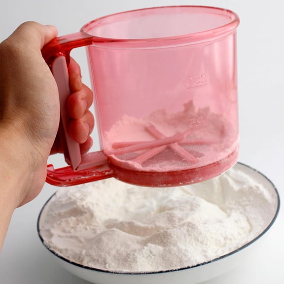 LOLIPPYY 1Pc Lightweight Red Flour Strainer for Kitchen Use Handheld Mesh Sifting Cup