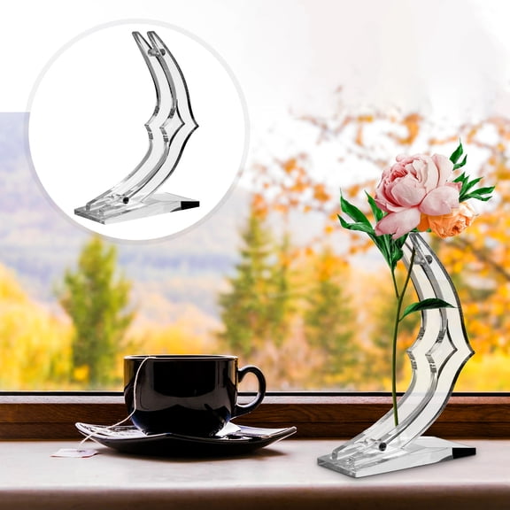 LOLIPPYY 1Pc Moon Shape Transparent Rose Display Stand for Art Fake Flower Arrangement