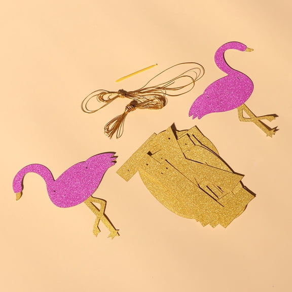 LOLIPPYY 1Pc Party Banner Flamingo Pattern in Golden for Hanging Room Branches and Dessert Table