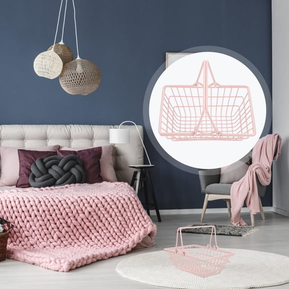 LOLIPPYY 1Pc Pink Iron Decorative Basket Storage Container for Desktop and Photo Prop