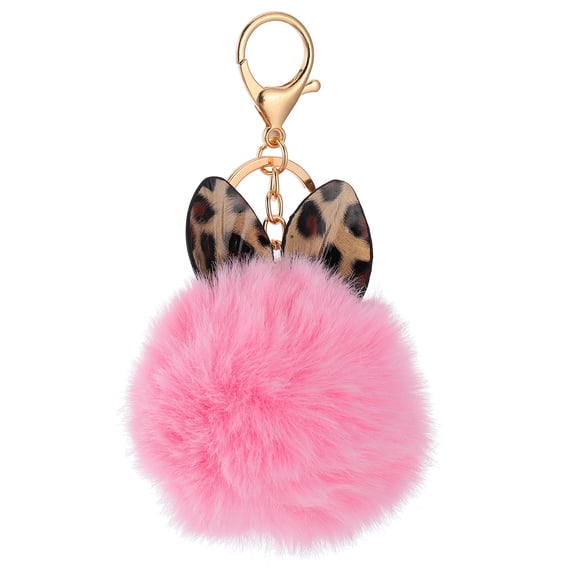 LOLIPPYY 1Pc Pink Metal Key Ring with Soft Ball Bag Pendant Stylish Key Holder