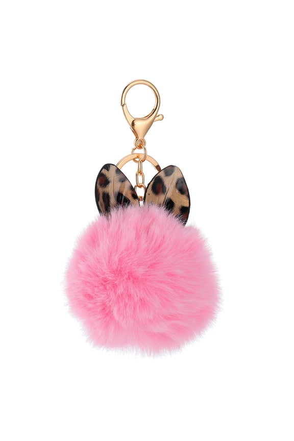 1Pc Pink Metal Key Ring with Soft Ball Bag Pendant Stylish Key Holder
