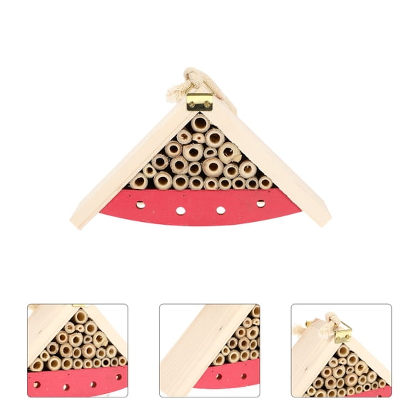 LOLIPPYY 1Pc Pink Wooden Bee House Decorative Hanging Wood Insect Nest with Iron Hook for Garden