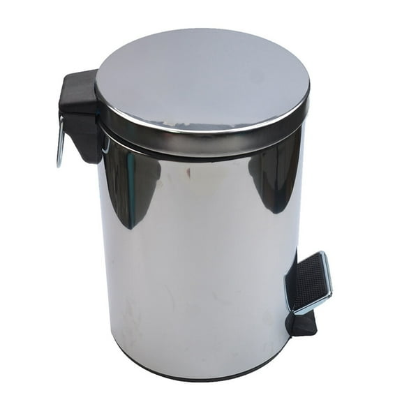 LOLIPPYY 1Pc Plated Silver Metal Waste Can with One Piece Handle Step Pedal for Home Use