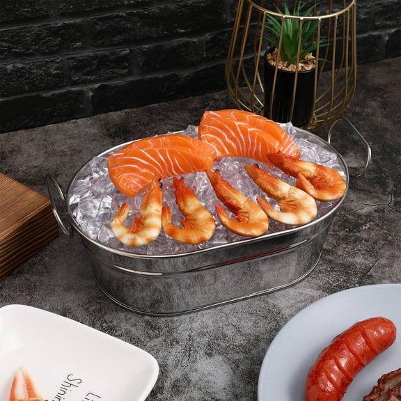 LOLIPPYY 1Pc Plated Silver Stainless Steel Seafood Barrel for Hotel Restaurant Use Metal Tableware