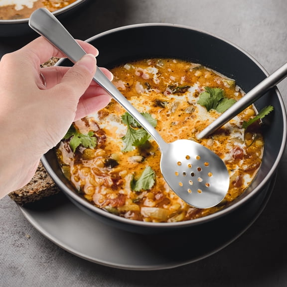 LOLIPPYY 1Pc Plated Silver Stainless Steel Spoon Hollow Design for Draining Serving