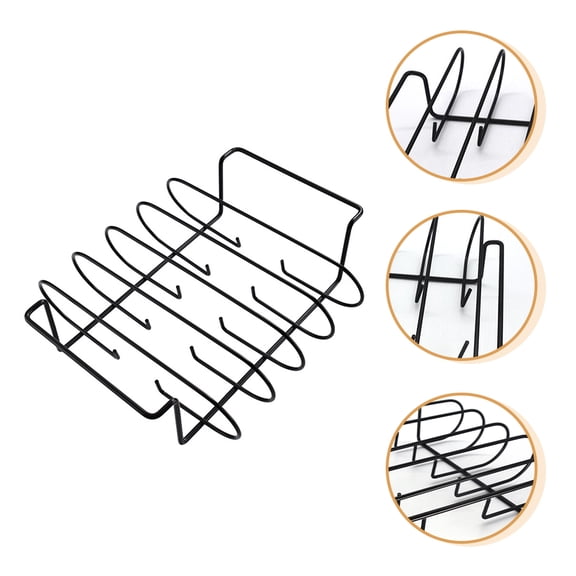 LOLIPPYY 1Pc Portable Black Rib Rack for Garden Barbecue Outdoor Steak Roasting Accessory