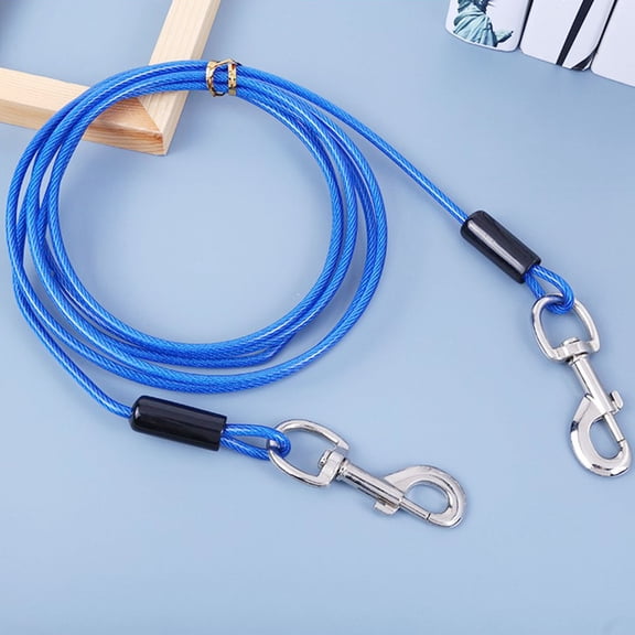 LOLIPPYY 1Pc Practical Pet Pull Strap Blue Double Traction Steel Wire Dog Leash