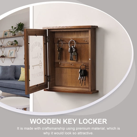 LOLIPPYY Wooden Key Box Wall Mount Brown Storage Locker for Hallway Garage Practical Organizer