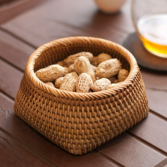 LOLIPPYY 1Pc Rattan Woven Storage Box Tea Cake Storage Basket Light Brown 5.1x5.1x2.6in Portable
