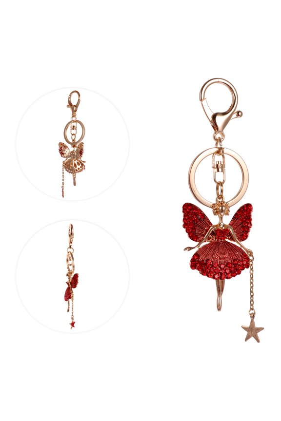 1Pc Red Flower Fairy Keyring with Crystal Decoration Easy Attach Bag Pendant Or Key Accessory