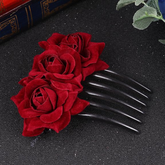 LOLIPPYY Red Floral Hair Comb, Decorative Flower Hair Accessory Side Comb for Women, Easy Styling for Wedding Party Daily, 1 Pc