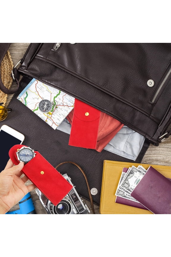 1Pc Red Portable Watch Storage Bag with Cushion and Snap Lock for Watch Safety